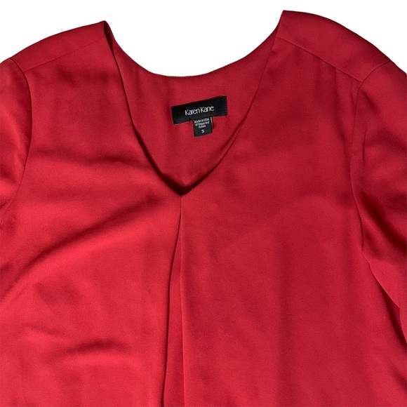Karen Kane Womens Dress Small S Tomato Red Lined 3/4 Sleeve V-Neck - Picture 9 of 13